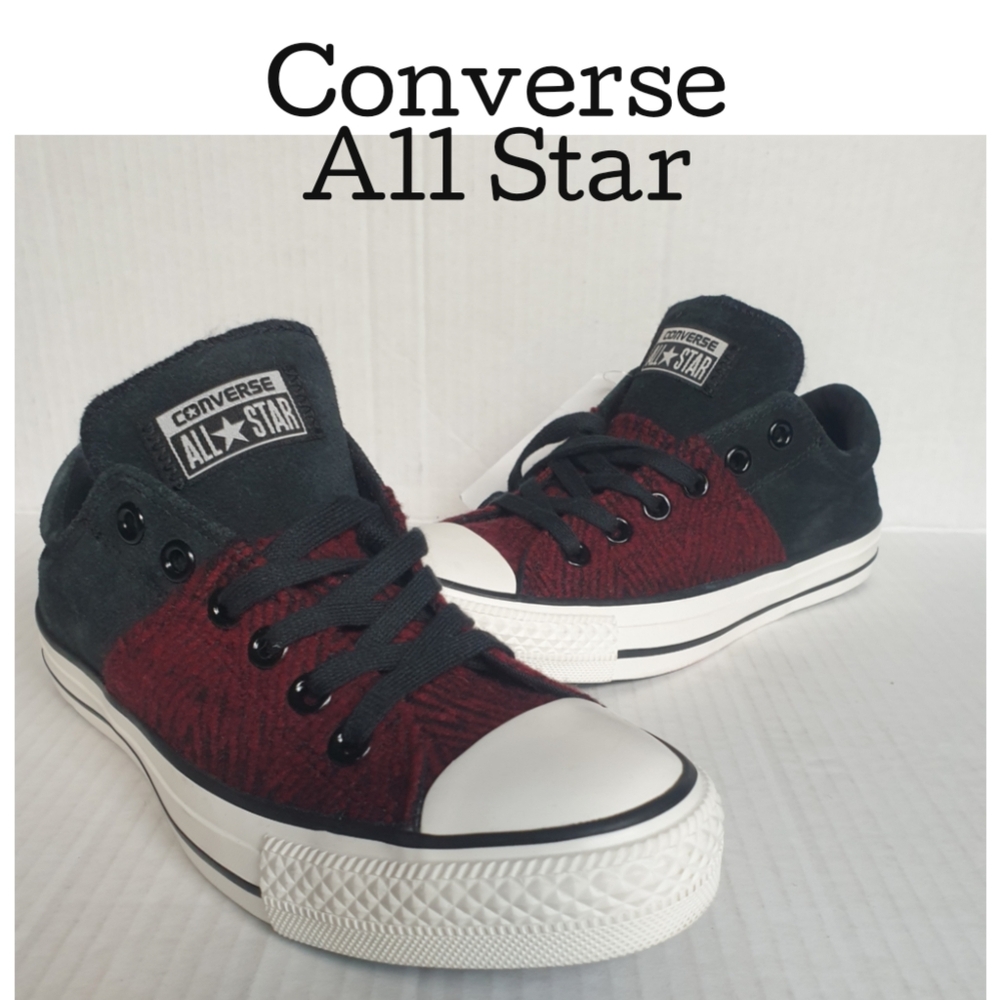 Converse Wm's Madison Low Top Sneakers w/ Black Suede & Chevron Burgundy Sz 7 - Picture 1 of 16